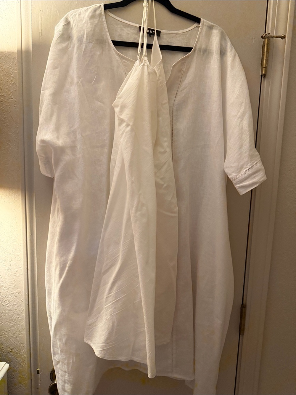 DKNY White Linen Casual Button-Down Dress with slip. - Picture 3 of 4